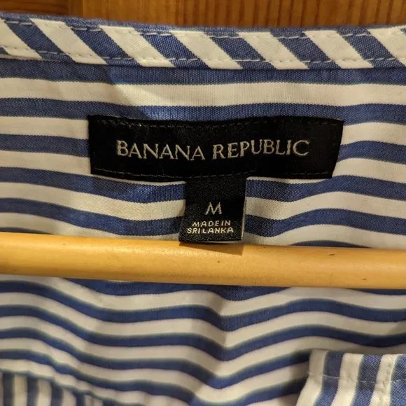 Banana Republic Striped Poplin Puff-Sleeve Blouse Size Medium - Picture 4 of 6